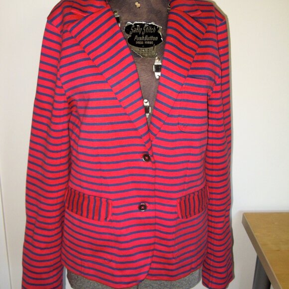 MARC BY MARC JACOBS Navy Blue & Red Striped Cotton Blazer Jacket MEDIUM - Picture 1 of 6